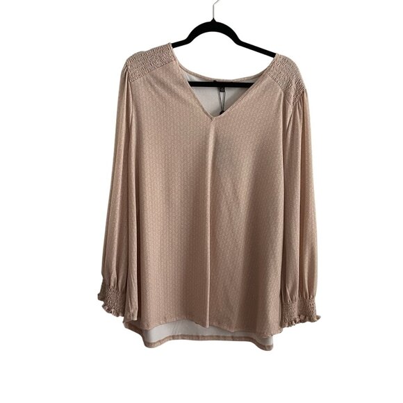 Adrianna Papell Women Plus SZ 2X Blush Pink Micro Floral L/S V-Neck Blouse NWT - Picture 1 of 11